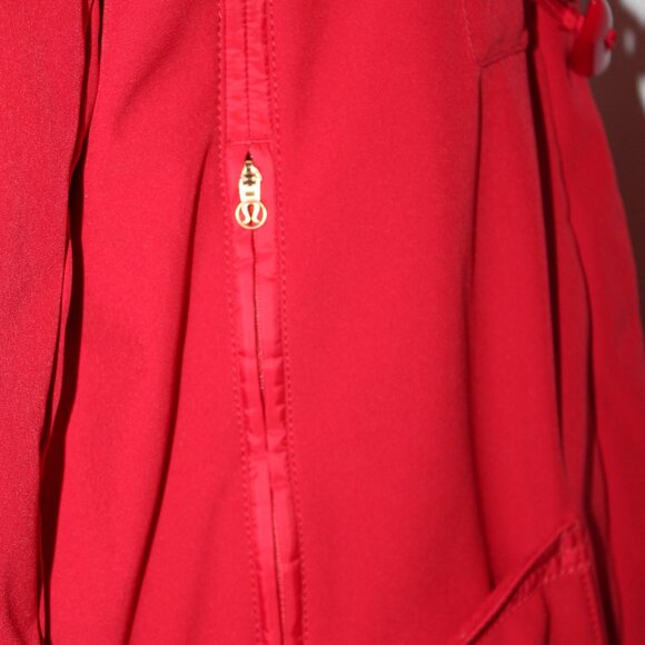 Lululemon Red Hooded Trench Coat Rain Jacket Toggle Fleece Lined 12 10 M - Picture 7 of 9